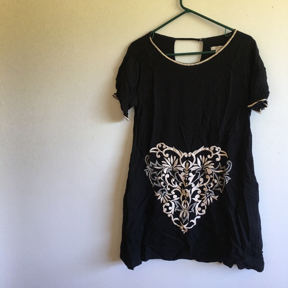 Embroidered black Grecian t shirt dress